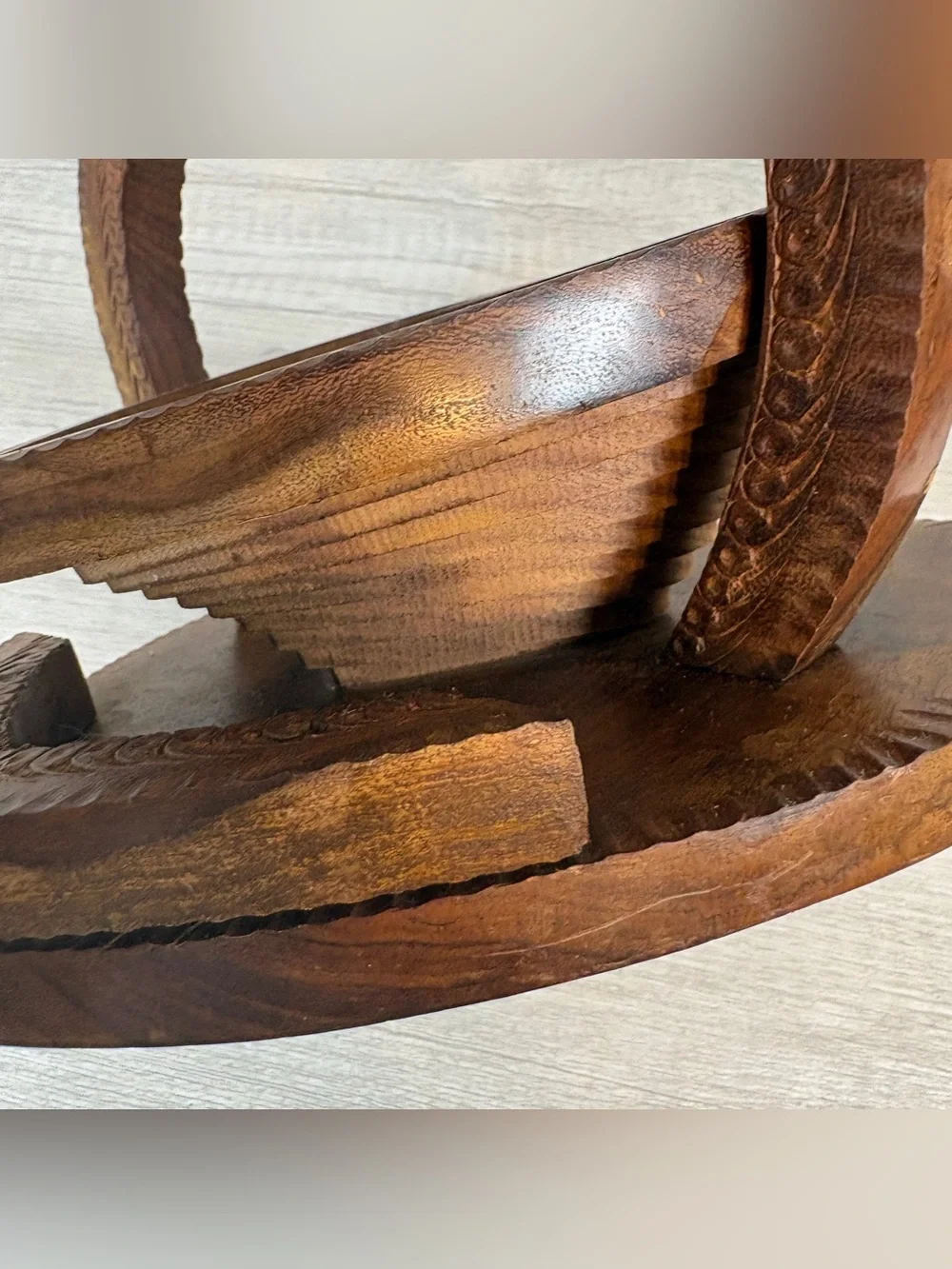 Vintage Hand Carved Heart Shaped Collapsible Wooden Fruit Basket Folding Trivet